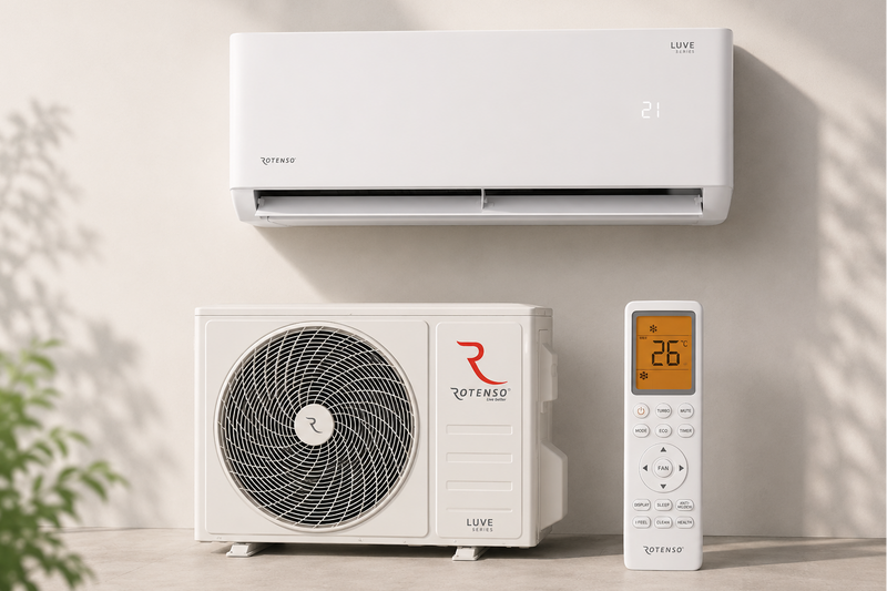 Rotenso Luve Pro 3,5 kW Klimaanlage 12000 BTU WLAN Inverter, A+++, Premium Split Klimaanlage mit Heizung bis -30 °C